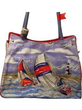 Roomy Nautical Sailing Regatta Canvas Tote